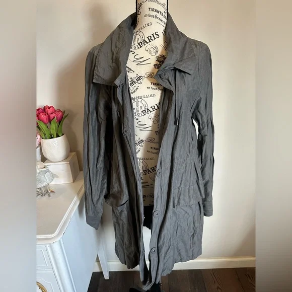 Eileen Fisher Gray Drawstring Rumpled Utility Lightweight Parka Size Medium - Picture 2 of 6